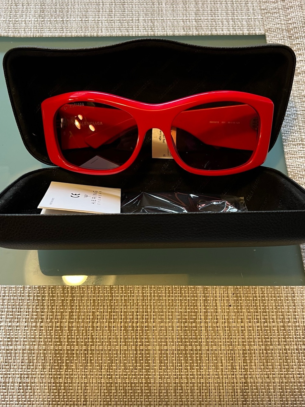 Balenciaga Bright Red Chunky Rectangular Sunglasses